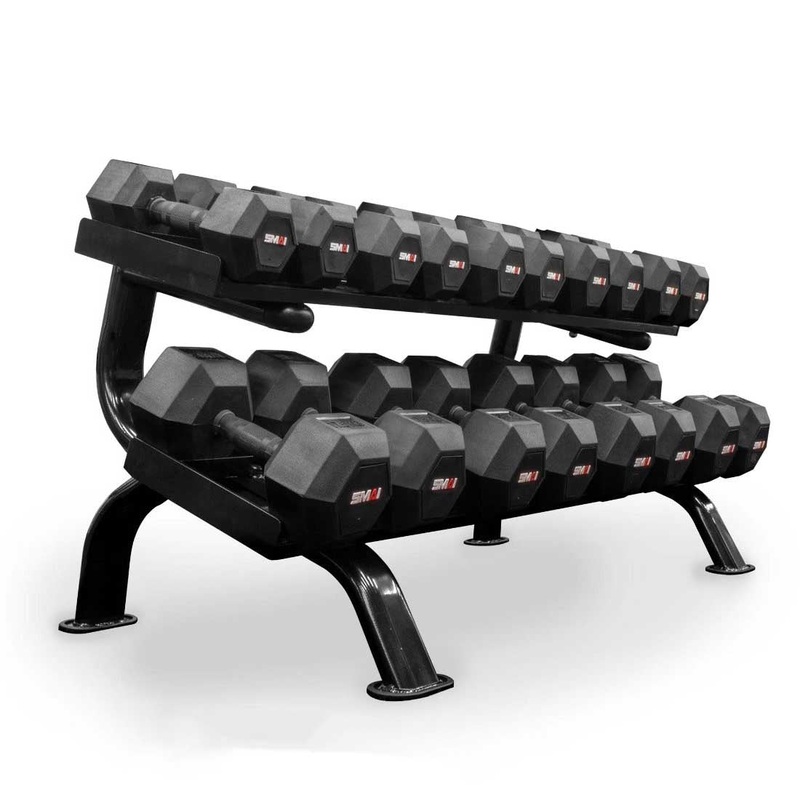 SMAI – Rubber Hex Dumbbell Set 5lb-50lb (Pairs) with Storage Rack