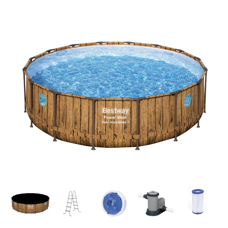 Bestway Power Steel Swim Vista 16′ x 48 Round Above Ground Swimming Pool Set