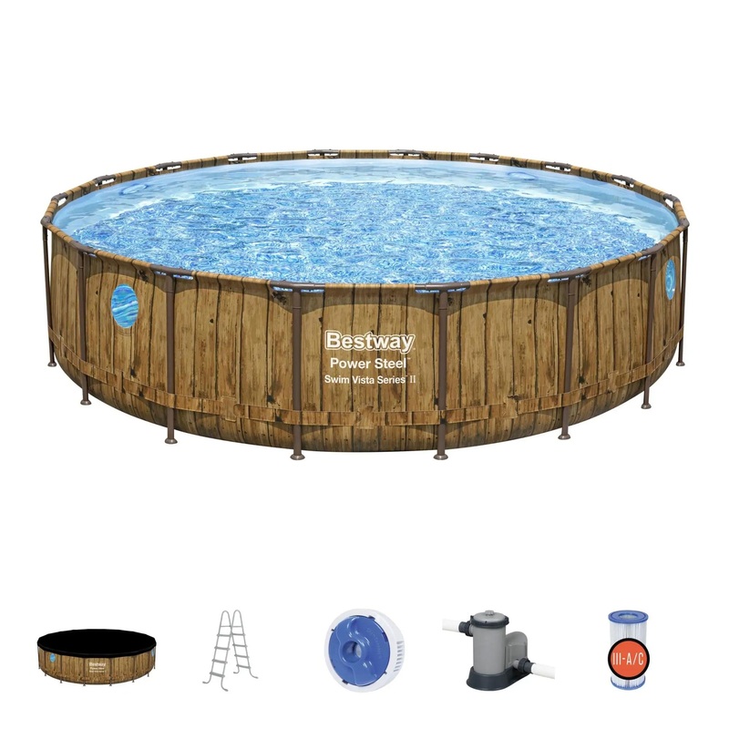 Bestway Power Steel Swim Vista 18′ x 48 Round Above Ground Swimming Pool Set