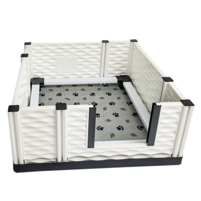 EZwhelp EZclassic 38 x 38 Puppy Dog Whelping Box Playpen w/Rails & Liner, Gray
