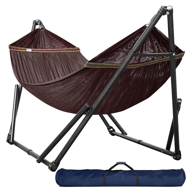 Tranquillo Universal 116 Double Hammock with Adjustable Stand and Bag, Brown