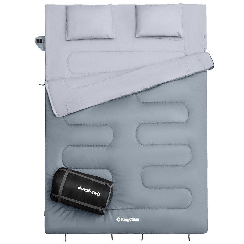 87×59 2 Person 20 Degree Family Couple Sleeping Bag w/2 Pillows, Grey (Used)