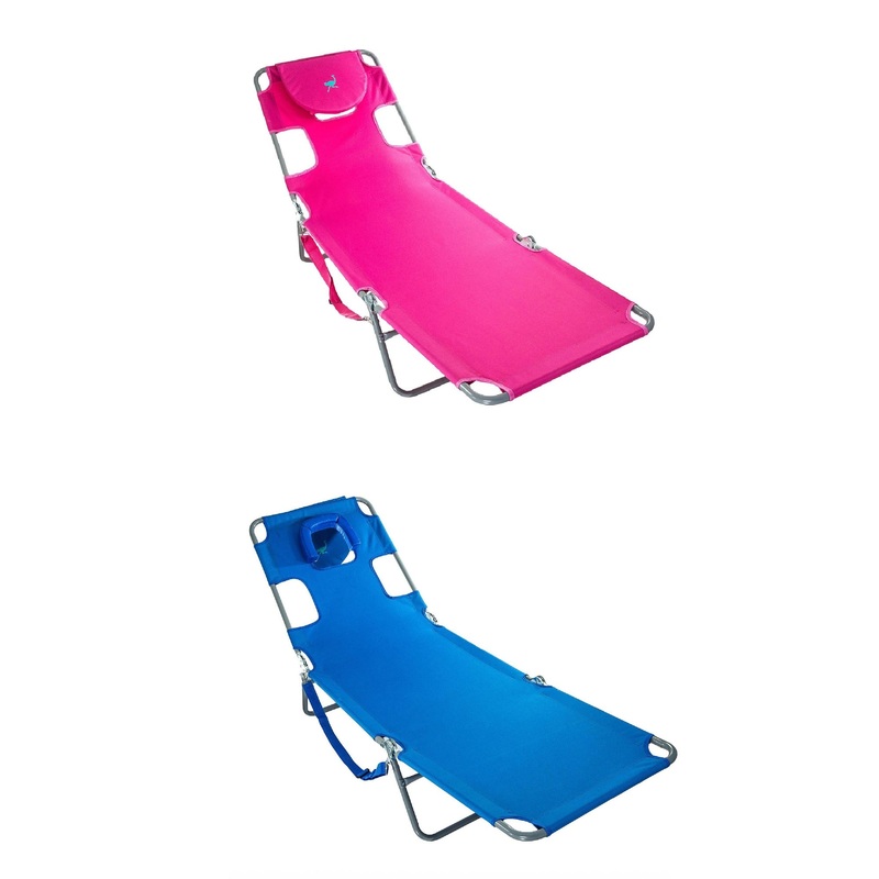 Ostrich Chaise Lounge Folding Sunbathing Poolside and Beach Chair, Pink & Blue