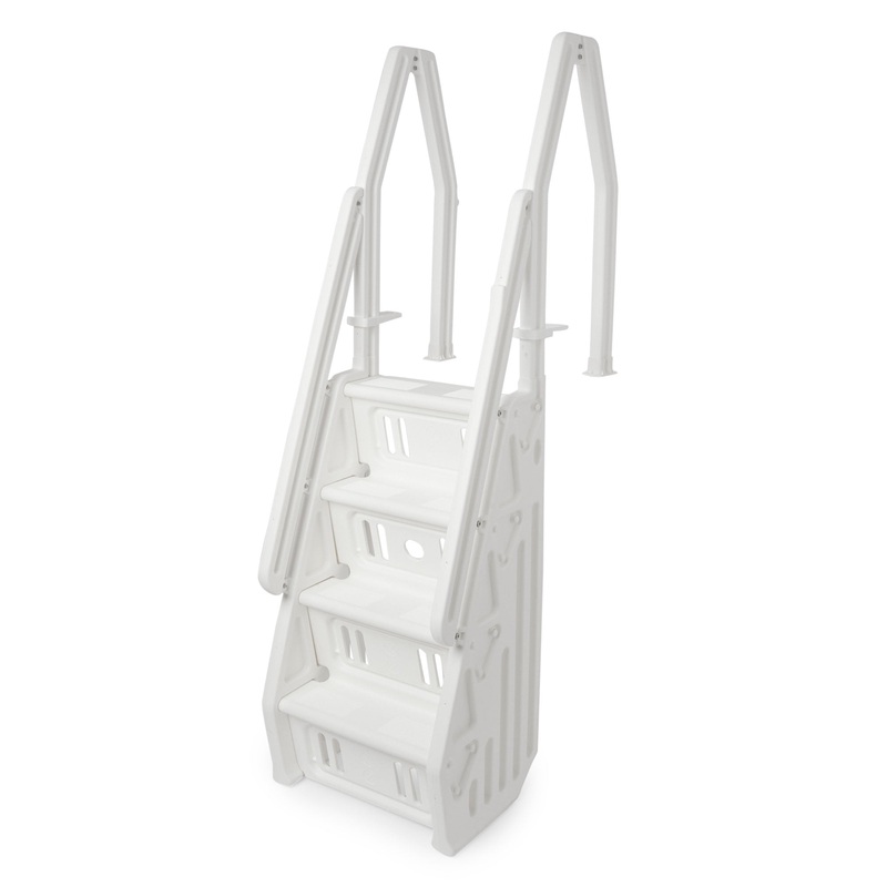 Vinyl Works Adjustable 24 Inch In-Pool Step Ladder for Above Ground Pools, White