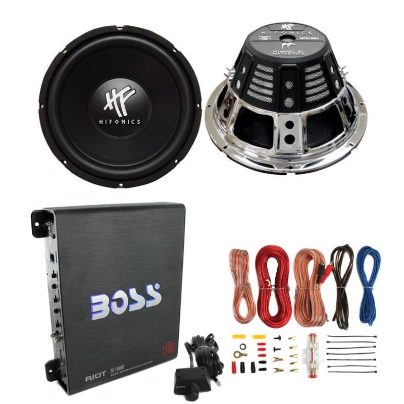 2) HIFONICS HFX12D4  12 1600W Car Audio DVC Subwoofers +Mono Amplifier+Amp Kit