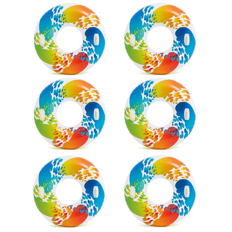 Intex Inflatable 47 Color Whirl Tube Swimming Pool Raft with Handles, (6 Pack)
