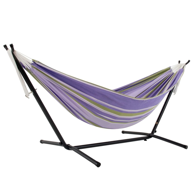 Vivere Double Cotton Hammock, Comfortable Daybed, Steel Stand, 9′, Tranquility