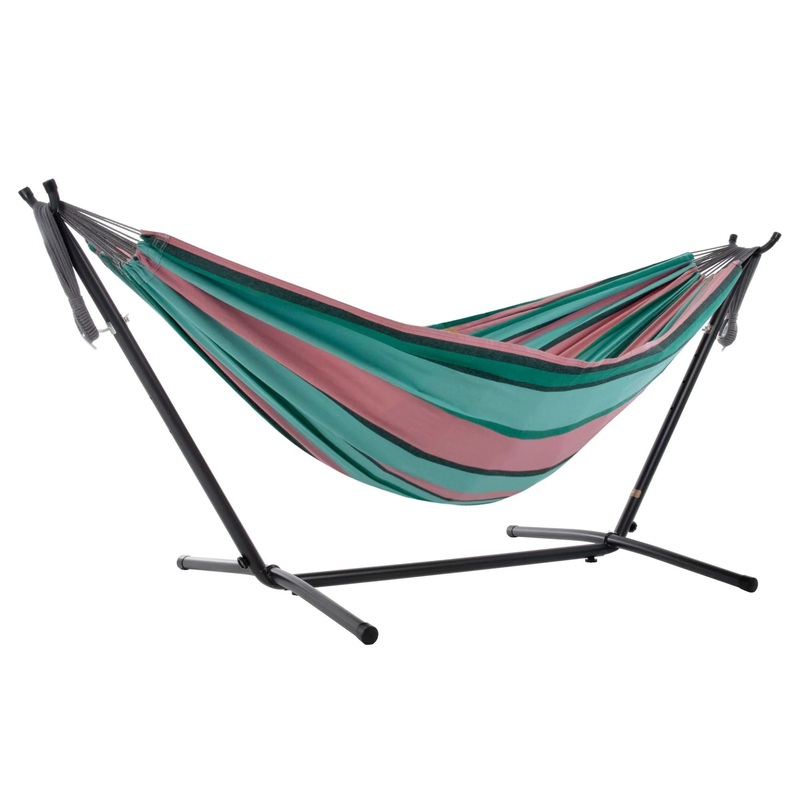 Vivere Double Cotton Hammock, Comfortable Daybed, Steel Stand, 9′, Watermelon