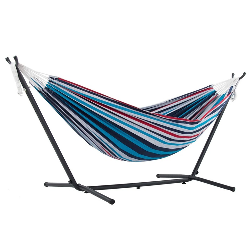 Vivere Double Cotton Hammock, Comfortable Daybed with Steel Stand, 9′, Denim
