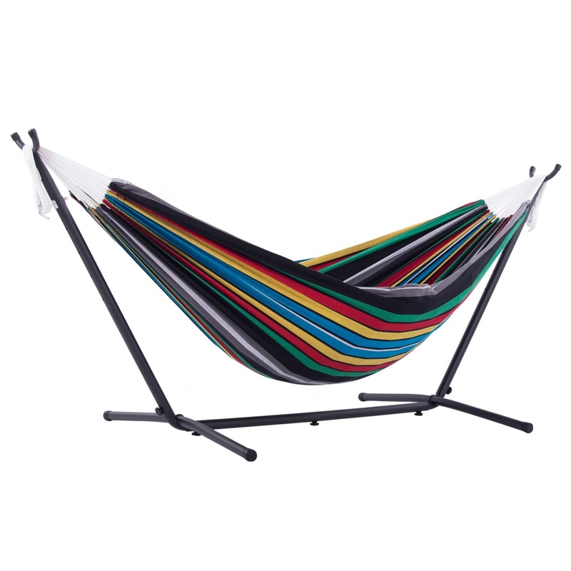 Vivere Double Cotton Hammock, Comfortable Daybed with Steel Stand, 9′, Rio Night