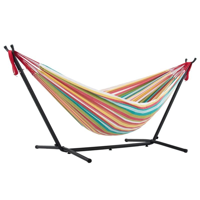 Vivere Double Cotton Hammock, Comfortable Daybed with Steel Stand, 9′, Salsa