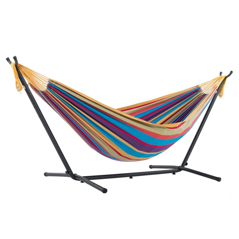 Vivere Double Cotton Hammock, Comfortable Daybed with Steel Stand, 9′, Tropical