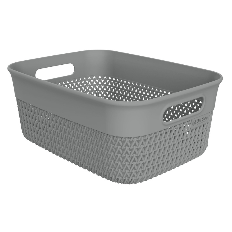 Life Story 10 Qt Decorative Storage Basket, Medium Plastic Home Organizer, Gray