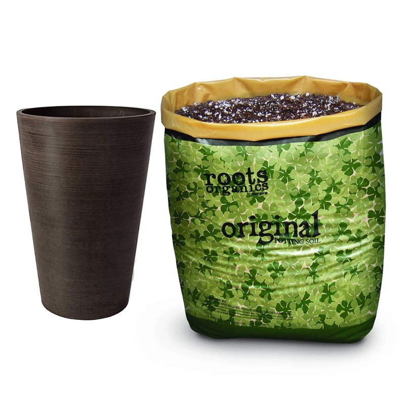 Algreen Valencia 12×18 Inch Round Planter Pot w/ Roots Potting Soil, 1.5 CuFt