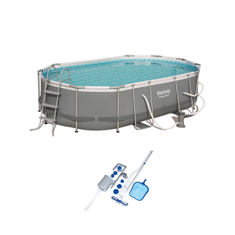 Bestway Steel 16′ x 10′ x 42 Metal Above Ground Pool Set and Maintenance Kit