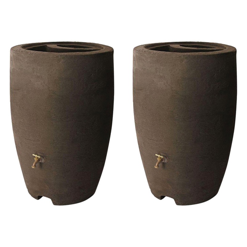 Algreen Athena 50 Gallon Plastic Rain Water Collection Drum Barrel (2 Pack)