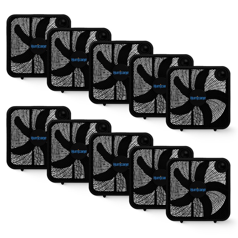 Hurricane 20 Classic Series Floor Box Fan with 3 Speed Settings, Black, 10 Pack
