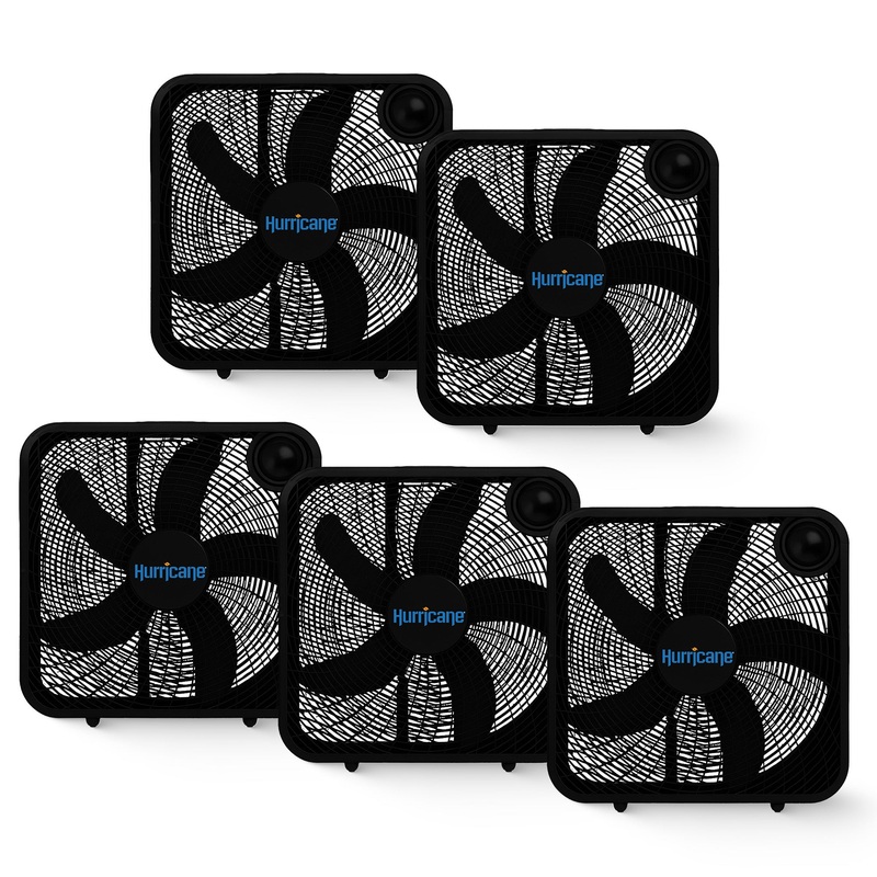 Hurricane 20 Classic Series Floor Box Fan with 3 Speed Settings, Black, 5 Pack