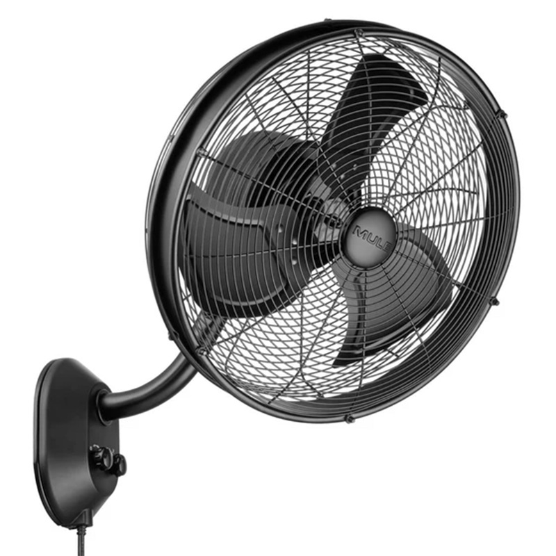 Mule 18 KWIK Install Wall Mount Outdoor Oscillating Wet Rated Fan, Matte Black