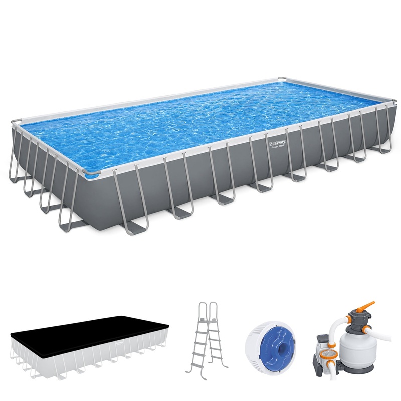 Bestway Power Steel 31’4 x 16′ x 52 Rectangular Above Ground Swimming Pool Set