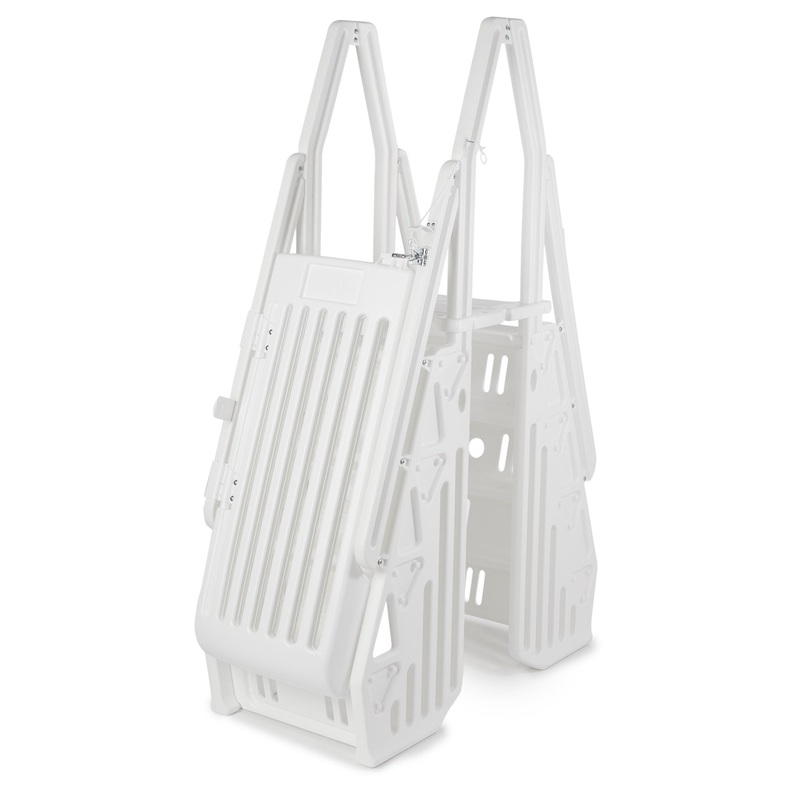 Vinyl Works AF Adjustable 24 Inch Gated Entry Above Ground Pool Ladder, White