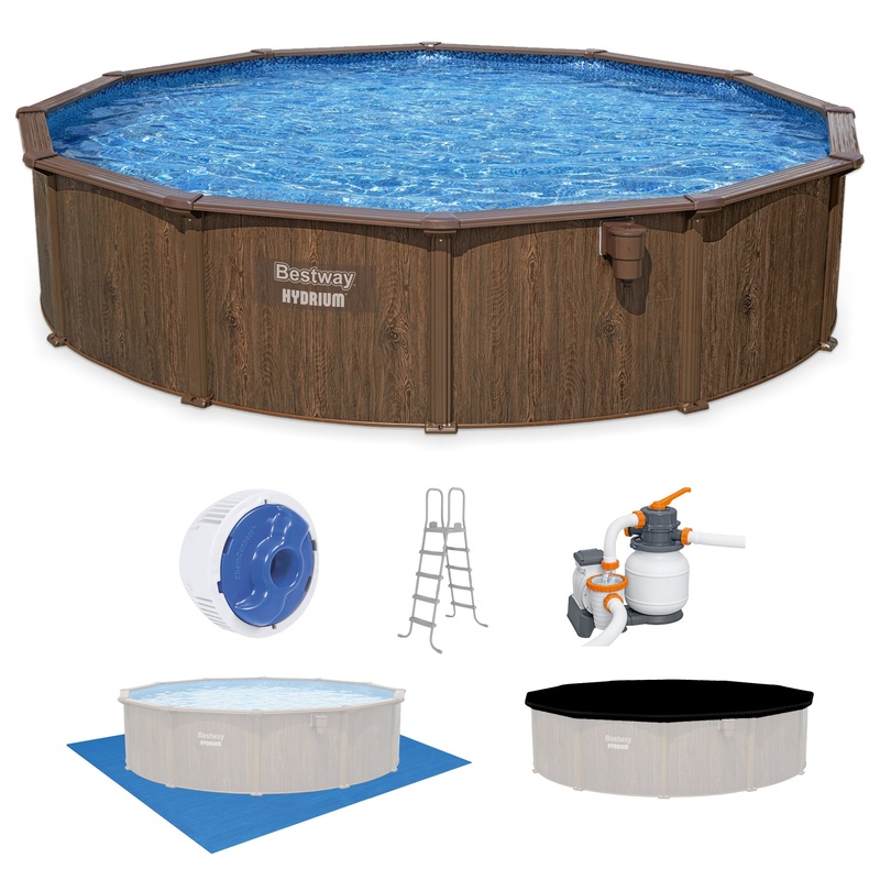 Bestway Hydrium 18′ x 52 Round Steel Wall Above Ground Swimming Pool Set, Brown