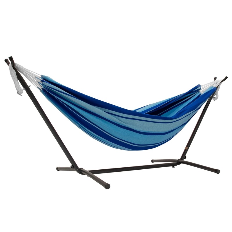 Vivere Double Cotton Hammock, Comfortable Daybed, Steel Stand, 9′, Island Breeze