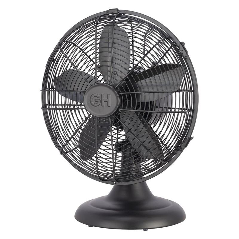 Good Housekeeping All-Metal Oscillating Retro Desk Fan, 12 Inch, Matte Black