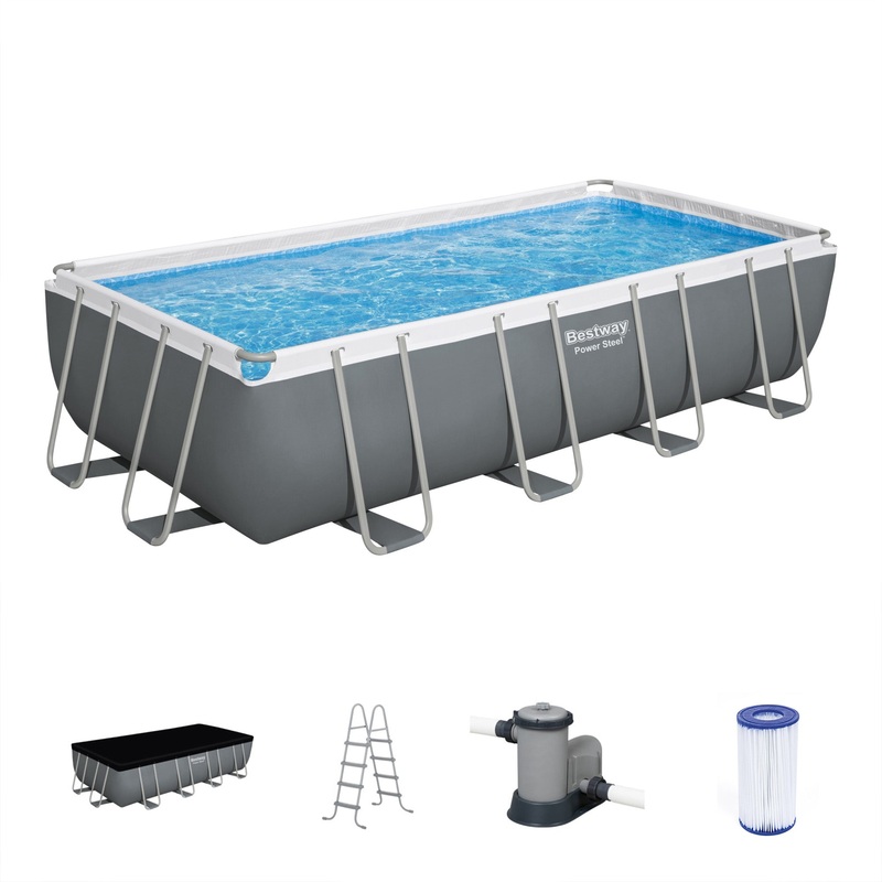 Bestway Power Steel 18′ x 9′ x 48 Rectangular Above Ground Swimming Pool Set
