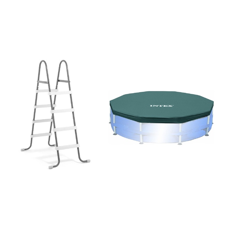 Intex Pool Ladder for 48 Inch Wall Pools & 15′ Pool Debris Cover w/ Drain Holes