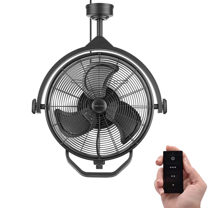 Honeywell Garage Ceiling Fan, 18 3 Speed Indoor Outdoor Mount Fan, Matte Black