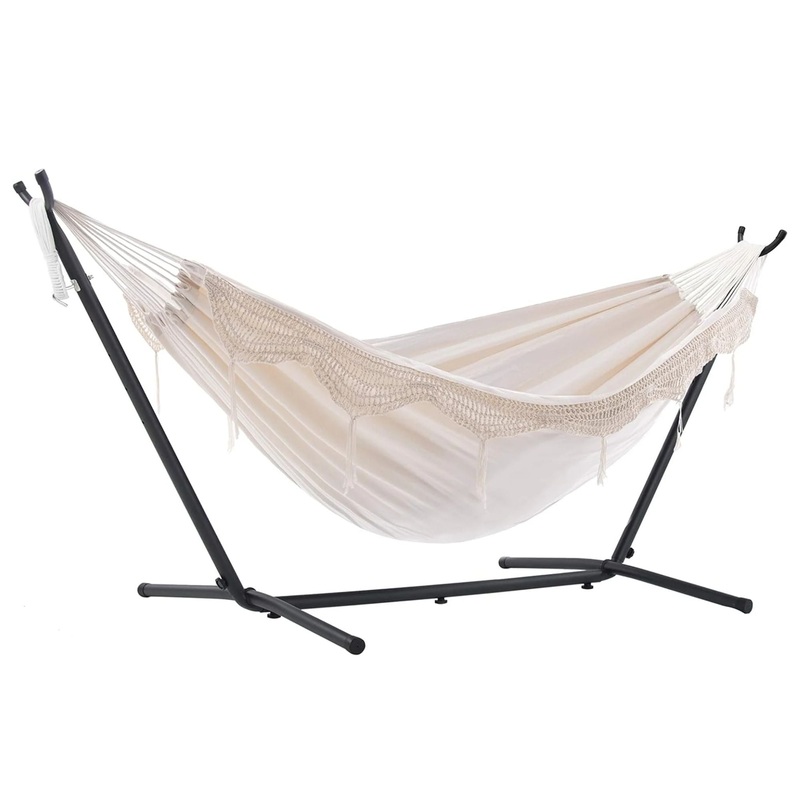 Vivere Double Cotton Hammock, Comfortable Daybed with Steel Stand, 9′, Natural
