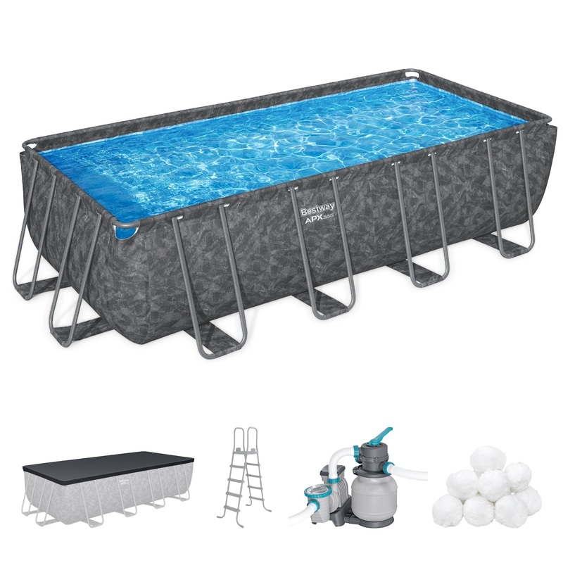 Bestway APX 365 18′ x 9′ x 52 Rectangular Above Ground Swimming Pool Set, Gray