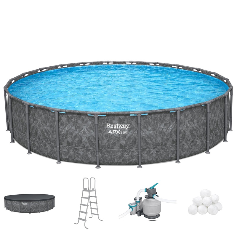 Bestway APX 365 22’x52 Round Above Ground Swimming Pool Set with Pump & Ladder