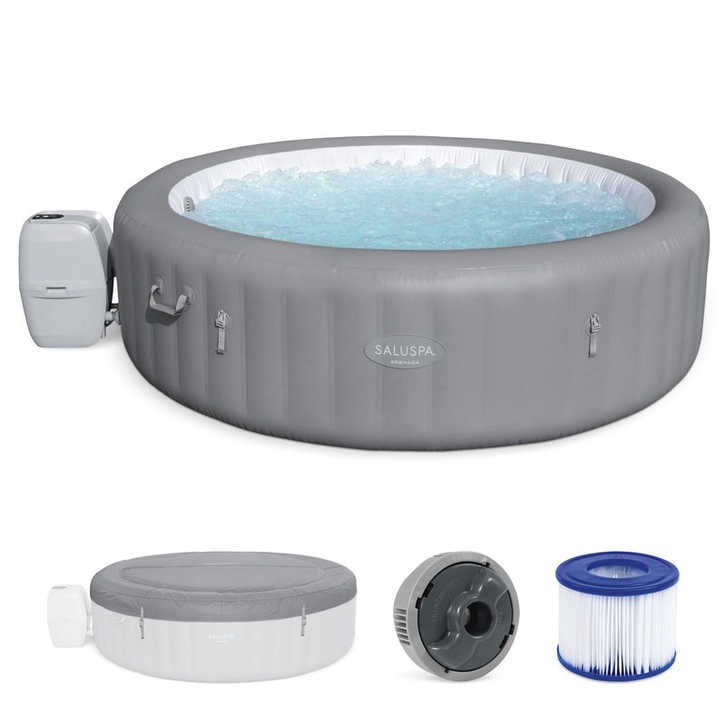 Bestway SaluSpa Grenada AirJet Inflatable Hot Tub with 190 Soothing Jets, Gray