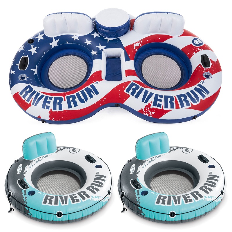 Intex Inflatable American Flag Double Float & River Run Single Water Tube Floats