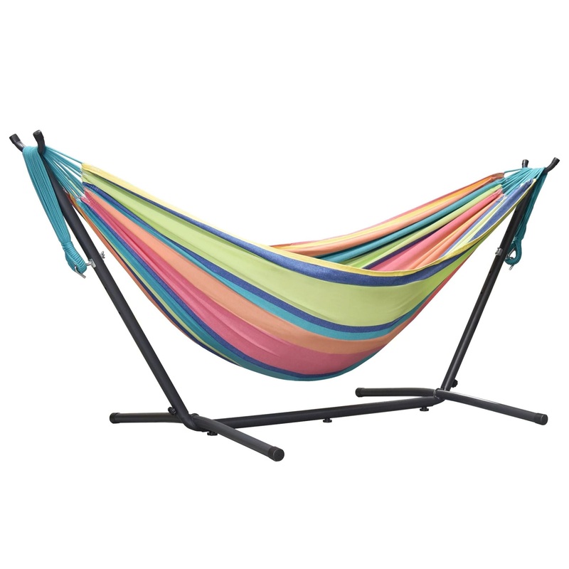 Vivere Double Cotton Hammock, Comfortable Daybed with Steel Stand, 9′, Byron Bay