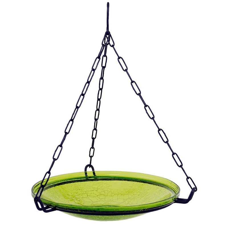 Achla Designs 14 Glass Birdbath Bowl w/ Rail Mount Bracket, Fern Green (Used)