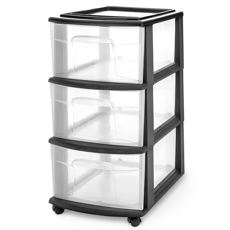 3 Drawer Medium Home Storage Container, Clear Drawers & Black Frame (Open Box)