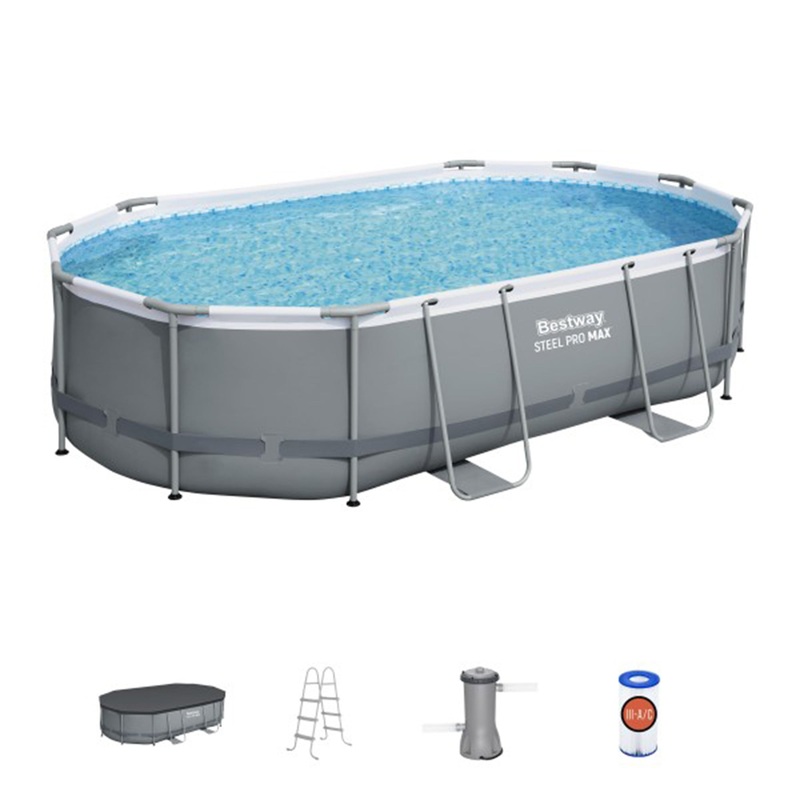 Bestway Power Steel 16′ x 10′ x 42 Rectangular Above Ground Swimming Pool Set