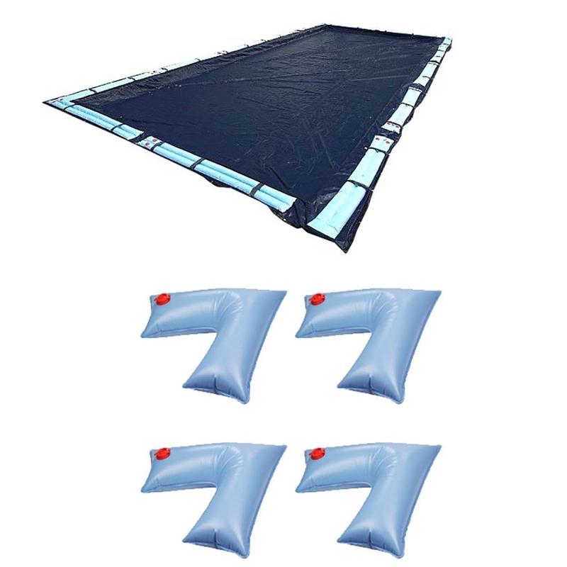 Swimline 18×36 Ft Winter Pool Cover + 4-Pack of Corner Water Tube Cover Weights
